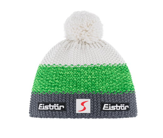 Eisbär Wintermütze Star SP mit Bommel (Pompon) grau/grün/weiss Kinder